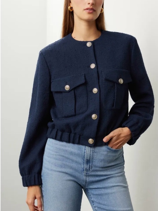 Maje Jackets & Blazers - Maje Bimarine Tweed Jacket Classic Navy Button-Front Women’s Jacket Sz 38 or 4-6